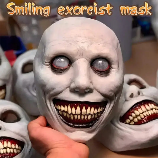 Scary Halloween Smile Mask White Eyed Exorcist Demon Latex Headgear Halloween Party Supplies Costume Dress Up Prop for COS Use