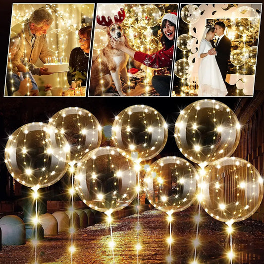 10Pcs LED Light Up Bobo Balloons Transparent Balloons with 3M String Lights Bubble Ballon Christmas...