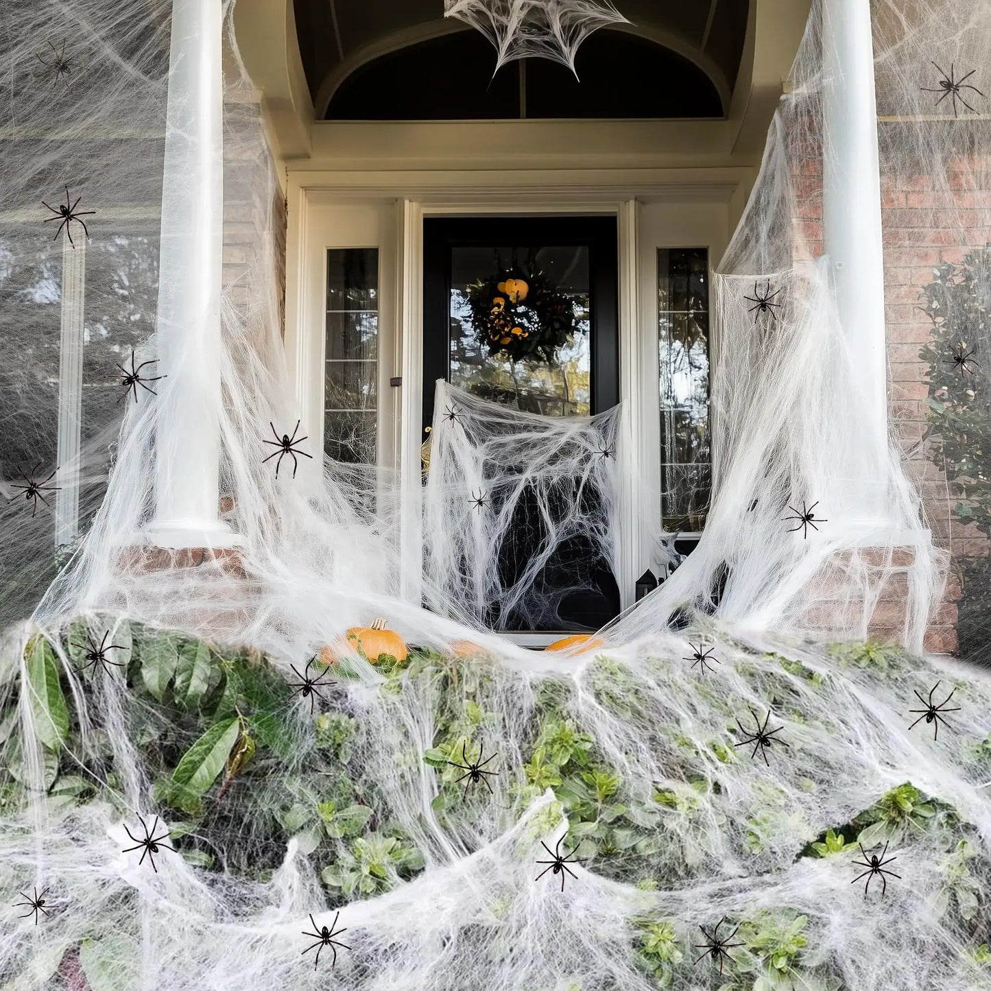 1000 sqft Halloween Spider Webs With 60pcs Spiders Super Stretch Cobwebs Halloween Decorations Indoor and Outdoor Party Supplies