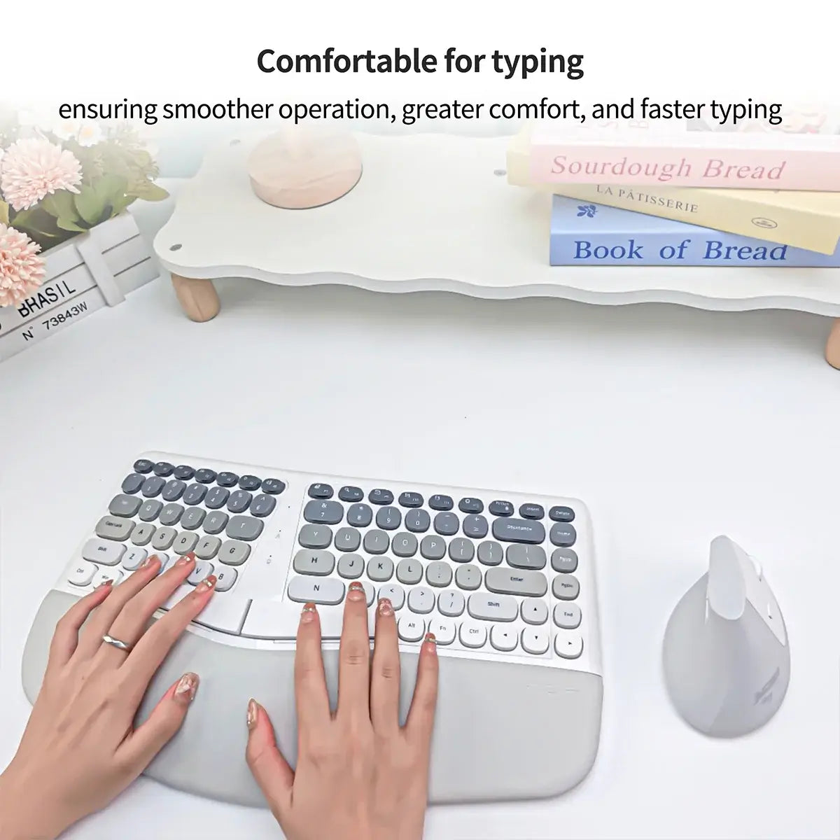 Comfortable for typing with the ergonomic wireless keyboard and mouse set for smoother operation and faster typing.