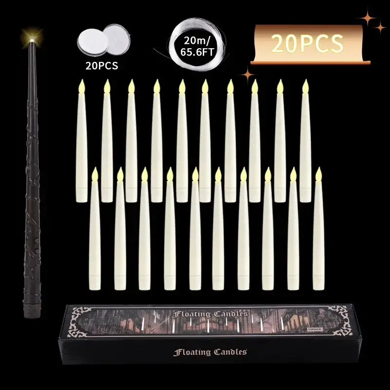 Floating Candles with Magic Wand Flickering Warm Light LED Flameless Candle Taper Candles for Christmas/Wedding/Party 10-200Pcs
