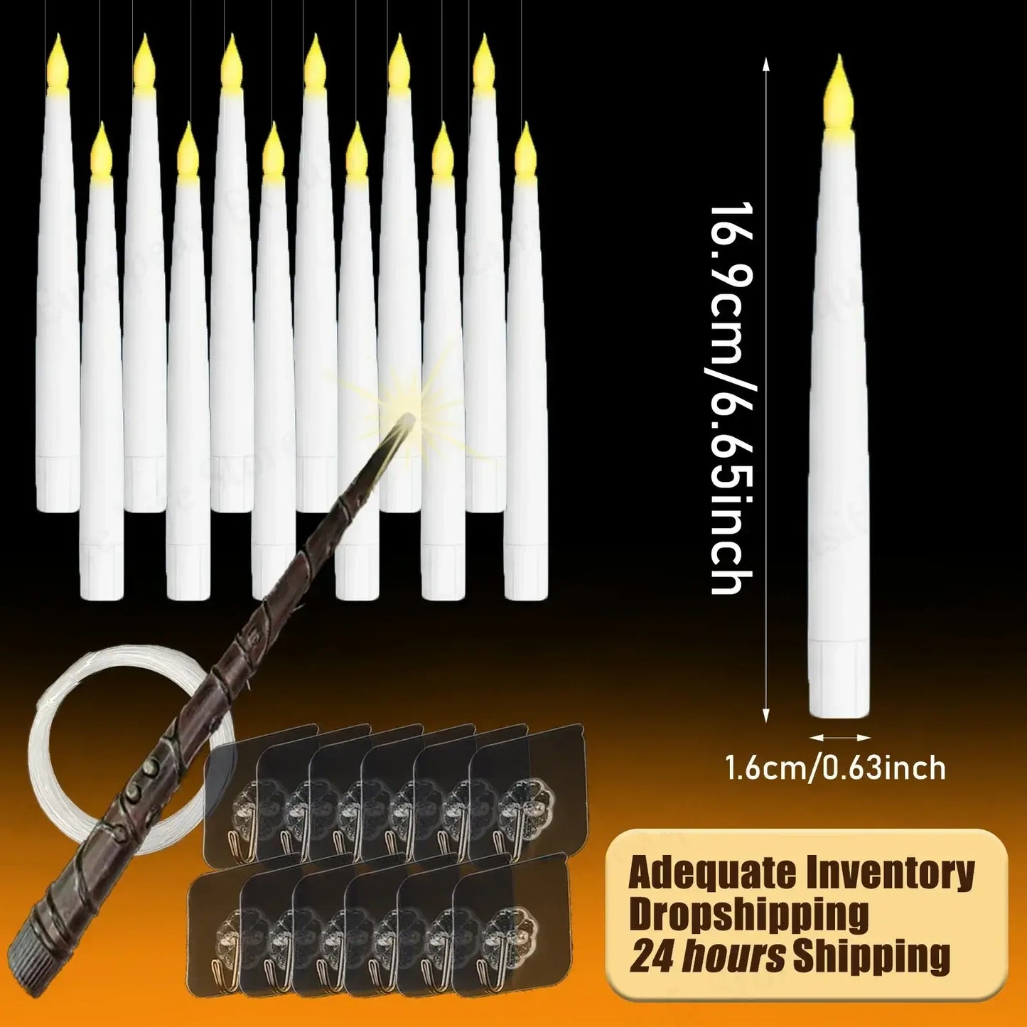 Floating Candles with Magic Wand Flickering Warm Light LED Flameless Candle Taper Candles for Christmas/Wedding/Party 10-200Pcs