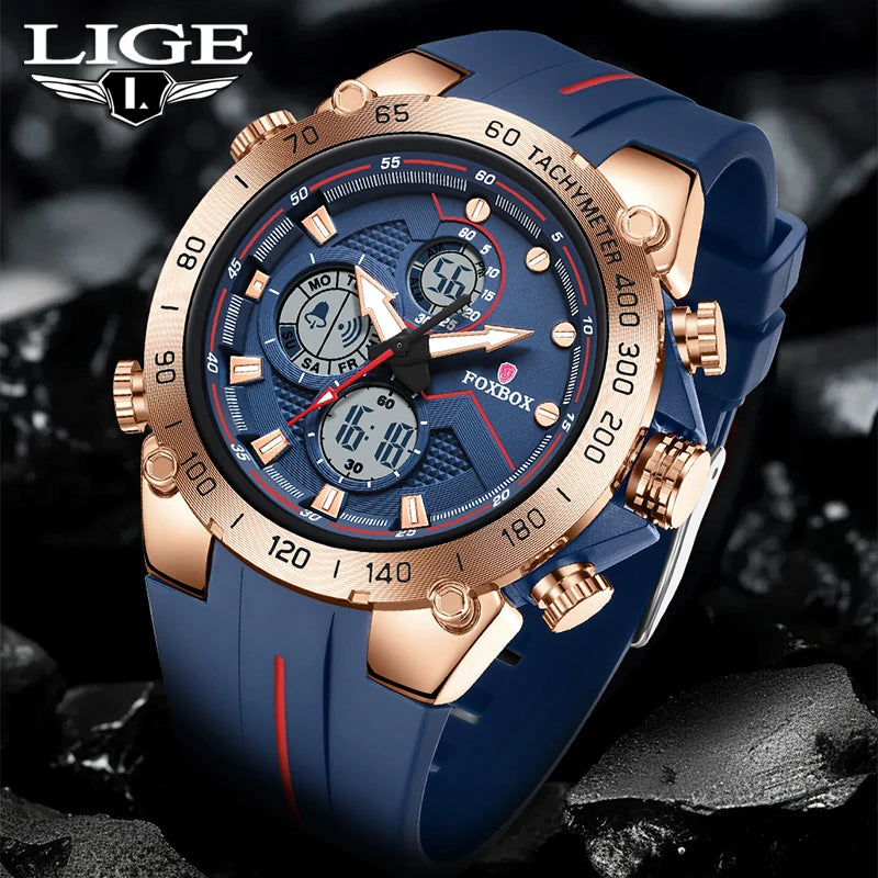 FOXBOX Luxury Men's Sport Watch featuring dual display and chronograph design for the modern man.