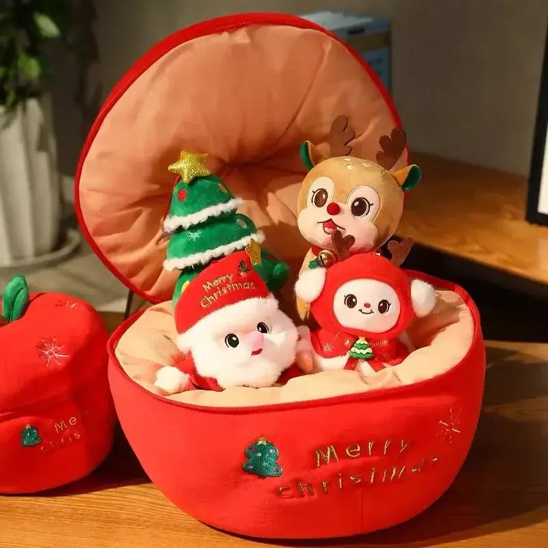 Christmas Home Decor Stuffed Doll Soft Apple Case All in One Santa Claus Plush Toy Elk...