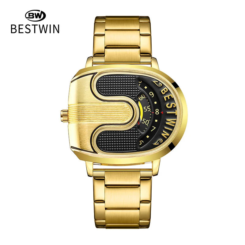 Luxury men's watches with stainless steel band featuring a unique gold design by Bestwin.
