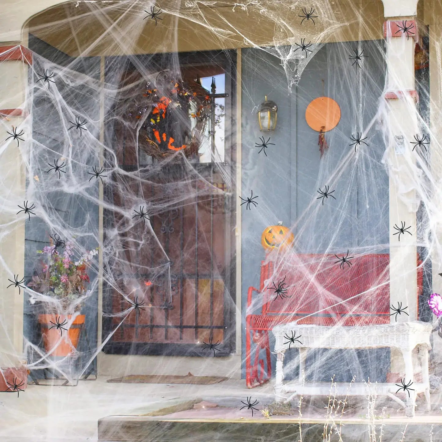 1000 sqft Halloween Spider Webs With 60pcs Spiders Super Stretch Cobwebs Halloween Decorations Indoor and Outdoor Party Supplies