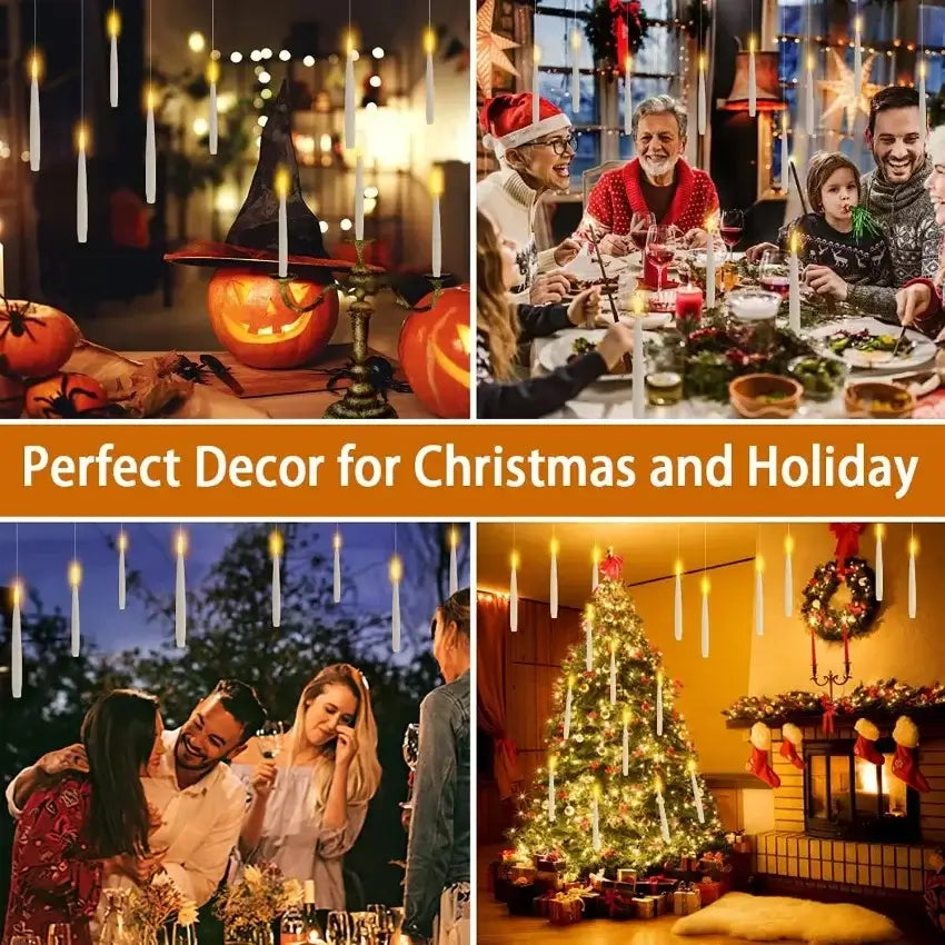 Floating Candles with Magic Wand Flickering Warm Light LED Flameless Candle Taper Candles for Christmas/Wedding/Party 10-200Pcs