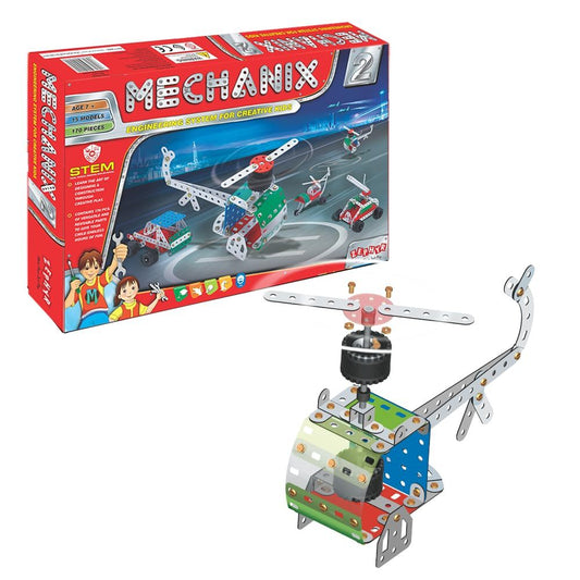 DIY STEM kit for kids - Mechanix engineering toy set featuring a helicopter model for hands-on learning and creativity.